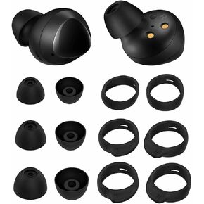 6 Pairs Ear Hooks Ear Tips Kit Set Galaxy Buds Galaxy Buds Plus, S/M/L Anti-Slip Fit in Case Replacement Silicone Rubber Wingtip Gel Eartips Compatible with Samsung Galaxy Buds+ - 3+3 Black