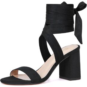 صنادل كعب مكتنزة بأربطة للنساء من GENSHUO، صنادل بكعب مكتنزة بطول 3 بوصة، صنادل بكعب ملفوف عند أصابع القدم مفتوحة وربطة عنق in Kuwait