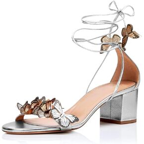 anteikira Women Fashion High Heels Lace Up Summer Shoes Open Round Toe Tassel Chunky Ankle Straps Party Date Shopping Sandals