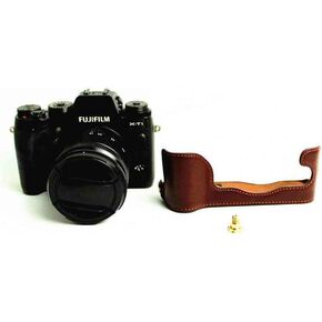 حافظة XT1، حافظة نصف كاميرا مصنوعة يدويًا من الجلد الطبيعي الأصلي من BolinUS لهاتف Fujifilm Fuji X-T1 XT1 نسخة مفتوحة + حزام يد - أسود