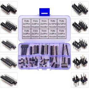 2.54mm Male Pin Header Dual Row DIP Connector Kit，2 * 2/3/4/5/6/7/8/9/10/12Pin Straight Header Pin Breakaway PCB Board Pin Header Strip for Prototype Shield (Male-Pin-Dual)