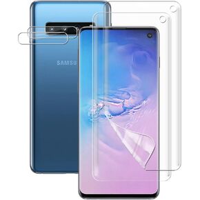 (2+2) For Samsung Galaxy S10 (4G) (2 Pack) Screen Protector (Not Glass), Flexible Soft TPU Film and (2 Pack) Camera Lens Protector, Fingerprint Compatible, Case Friendly