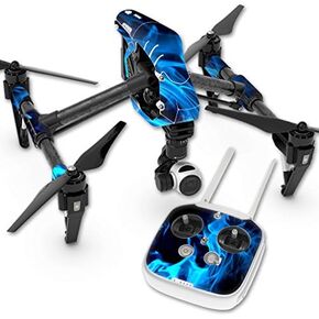 MightySkins Skin Compatible with DJI Inspire 1 Quadcopter Drone wrap Cover Sticker Skins Blue Flames