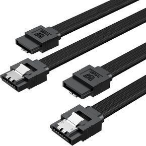 كابل SATA III مكون من قطعتين، كابل بيانات مستقيم SATA III بسرعة 6.0 جيجابت في الثانية مع مزلاج قفل [مضفر من النايلون] لمحرك أقراص SATA HDD وSSD ومحرك الأقراص المضغوطة وكاتب الأقراص المضغوطة (12 بوصة، أسود) in Kuwait