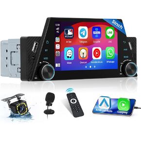 [Wireless] Inefala Single DIN Carplay Car Stereo, 7 Inch Touchscreen Car Radio with Wireless Apple Carplay & Android Auto & Mirror Link, Bluetooth/FM/AUX/USB, Rear View Camera, Colorful Backlight