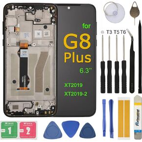 LCD Screen Replacement for Moto G8 Plus 6.3'' XT2019 XT2019-2 Assembly LCD Display Touch Screen 1080 x 2280 Digitizer Tools Kit with Frame