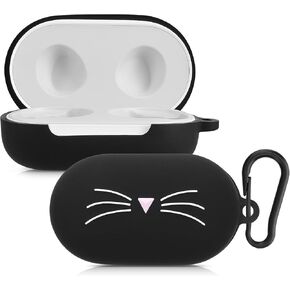 kwmobile Silicone Case Compatible with Samsung Galaxy Buds/Buds Plus Case Cover - Cat Black/White