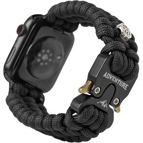 Paracord Band Compatible with Apple Watch Band 38mm 40mm 41mm 42mm 44mm 45mm, Robust Survival Tactical Weave Strap with Stainless Steel Buckle Quick Release for iWatch Series SE 7 6 5 4 3 2 1 for Men