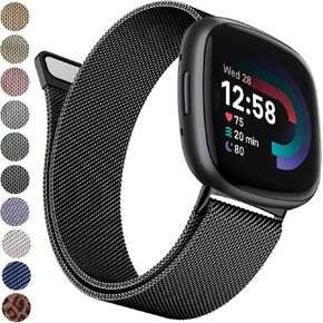 Amzpas Band for Fitbit Versa 4 bands Women Men, Stainless Steel Mesh Magnetic Replacement Bracelet Strap Compatible for Fitbit Sense 2 /Versa 4 / Fitbit Versa 3/Sense Smartwatch