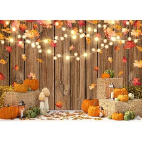 LYCGS 7X5ft Fall Backdrop Fall Thanksgiving Photography Backdrop Autum Rural Wooden Pumpkin Maple Leaf Haystack Backdrop Thanksgiving Photo Background Thanksgiving Party Decoration Banner X-157