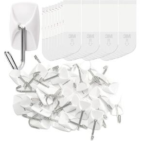 Wire Hooks for Wall Medium 16 Hooks, Heavy Duty Wall Hooks with 16 Strips, Damage Free Adhesive Hooks for Key Holder, Coat, Door, Shower Hanging