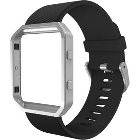 Simpeak Sport Band Compatible with Fitbit Blaze Smartwatch Sport Fitness, Silicone Wrist Band with Meatl Frame Replacement for Fitbit Blaze Men Women, Large, Black Band+Silver Frame