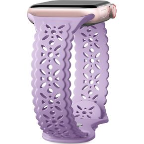 Getino Lace Silicone Band Compatible with Apple Watch Bands for Women 40mm 41mm 38mm 44mm 45mm 42mm 49mm, Breathable Hollow-out Sport Strap Slim Thin Bands for iWatch SE Series 9 8 7 6 5 4 3 2 1 Ultra