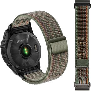 Nylon Watch Band for Garmin Fēnix/Epix/Quatix/MARQ Series/Descent Series/D2 Series/Enduro/Tactix, Comfortable Breathable, Sport Wristband Replacement Strap for QuickFit 26 mm - Dark Green Orang