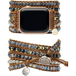 Cape Diablo Onyx Moonlight Smart Watch Strap - Genuine Energy Crystal Band - Boho, Black & Gold Beaded, Adjustable, Healing Chakra Stone Watch Bracelet - Apple Models 4, 5, 6, 7, 8, 9, SE - 38-45mm