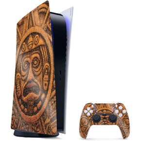 MightySkins Glossy Glitter Gaming Skin for PS5 / PlayStation 5 Bundle - Carved Aztec | Durable High-Gloss Glitter Finish | Easy to Apply and Change Style | Made in The USA