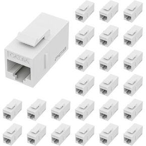 FGB 10 Gbps CAT6A RJ45 Keystone Coupler 25-Pack, Ethernet Keystone Jack, Ethernet Coupler Female to Female UTP for Cat6a/Cat6/Cat5e/Cat5, White