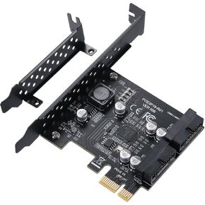 موصل اللوحة الأمامية PCI Express 1X إلى C-Type، بطاقة توسيع USB3.2 GEN2 Type-E PCIE، بطاقة محول USB3.1 PCIE بسرعة 10 جيجابت في الثانية مع شريحة ASM3142 لـ WIN10/8/7