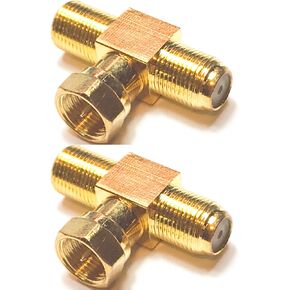 CESS F-Type TV Connector Male to 2 Female Extension Splitter Adapter - F Male to F Dual Female (2 Pack)