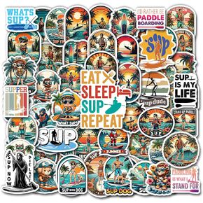 Pack 50 PCS Sup Stickers Print Adventure Nature Outdoors Waterproof Vinyl Decals for Adults Teens Sports Paddleboarding Lovers Decor Car Water Bottles Bumper Helmet Laptop