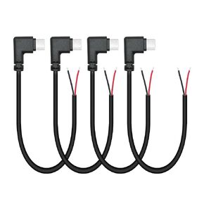 4 قطع زاوية قائمة USB C إلى 2 دبوس سلك عاري مفتوح النهاية 25 سم/9 بوصة، 90 درجة USB نوع C ذكر توصيل كابل طاقة ضفيرة 22AWG 5V/3A، لمعدات USB C المثبتة أو استبدال كابل إصلاح DIY
