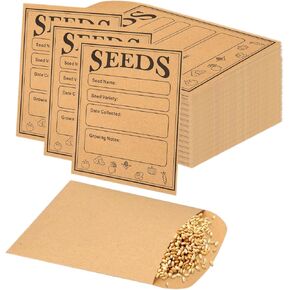 100pcs Seed Saving Envelopes with Clear Window, 4.7x3.1 Inch Reusable Seed Kraft Storage Organizer Packets Envelopes for Flower Vegetable Plants Garden Seeds Saving & Collecting