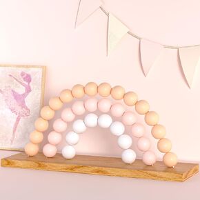 Rainbow Shelfie Pink and White Wood Bead Nursery Decor - Cute Girls Room Decoration, Boho Bookshelf Decor for Kids Nursery, Playroom, or Bedroom