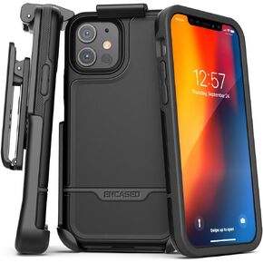 Encased Rebel Armor Belt Clip Holster Case Compatible with iPhone 12 Mini Shockproof Full Body Cover with Holder (Black)