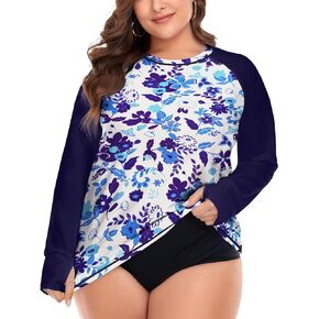 FOREYOND Plus Size Swim Shirt Rash Guard for Women Long Sleeve UPF 50+ Sun Protection Loose Fit Swimwear Swimsuit Top, Gradient Green, 2X in Saudi Arabia