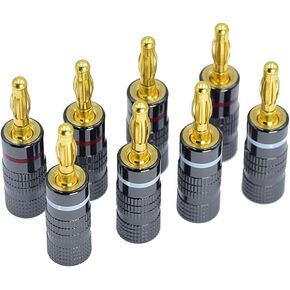 4mm Audio Plug Jack Banana Plugs for Speaker Wire 24K Gold Plated Banana Adapter Cable Connector Clips 8 Pack