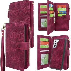 Harryshell Detachable Magnetic Zipper Wallet Leather Case Cash Pocket with 12 Card Slots Holder Wrist Strap for Samsung Galaxy S21+ S21 Plus 5G 6.7 Inch (2021) G996U Floral Flower (Purple) in Saudi Arabia