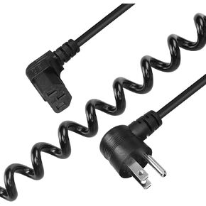 3 Prong Coiled Spiral Power Cord YACSEJAO 18AWG Coiled Spiral NEMA 5-15P Up Angle to C13 AC Power Cable for Computer Plasma TV Printer Monitor (5-15P Up Angle to C13 Down Angle)