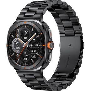 V-MORO Compatible with Samsung Galaxy Watch Ultra 47mm(2024) No Gap Solid Stainless Steel Metal Business Bracelet Strap for Samsung Galaxy Watch Ultra 47mm Men Black