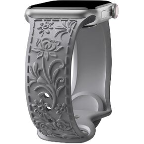 Floral Engraved Band Compatible with Apple Watch Band 40mm 41mm 38mm 42mm 44mm 45mm 49mm Women,Silicone Strap for iWatch Series SE Ultra 9 8 7 6 5 4 3