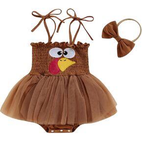 YINGISFITM My First Halloween Baby Girl Outfit Newborn Pumpkin Face/Turkey Smocked Dress Sleeveless Romper Halloween Clothes