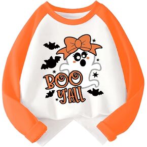 Kids Halloween Shirt Boys Girls Skeleton Pumpkin Ghost Glow in The Dark Graphic Tees Raglan Toddler Long Sleeve T-Shirt Tops