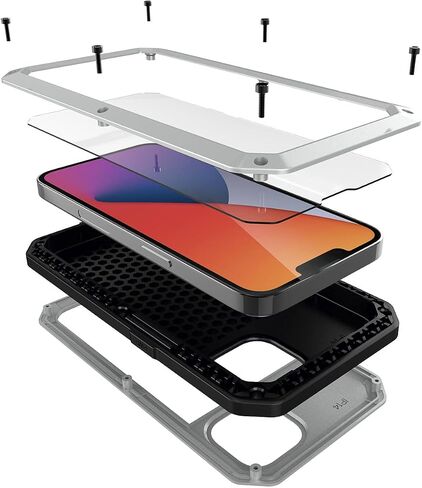 Marrkey for iPhone 14 Case, 360 Full Body Protective Cover Heavy Duty Shockproof [Tough Armour] Aluminum Metal Case with Silicone Built-in Screen Protector for Apple iPhone 14 6.1 Inch - Black in Kuwait