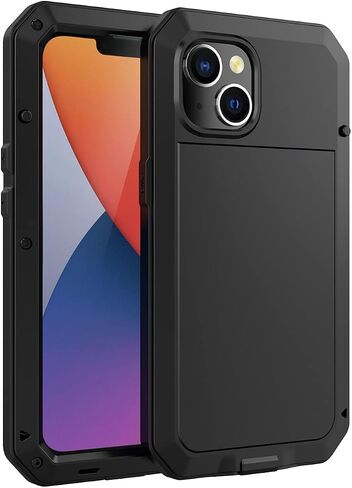 Marrkey for iPhone 14 Case, 360 Full Body Protective Cover Heavy Duty Shockproof [Tough Armour] Aluminum Metal Case with Silicone Built-in Screen Protector for Apple iPhone 14 6.1 Inch - Black in Kuwait