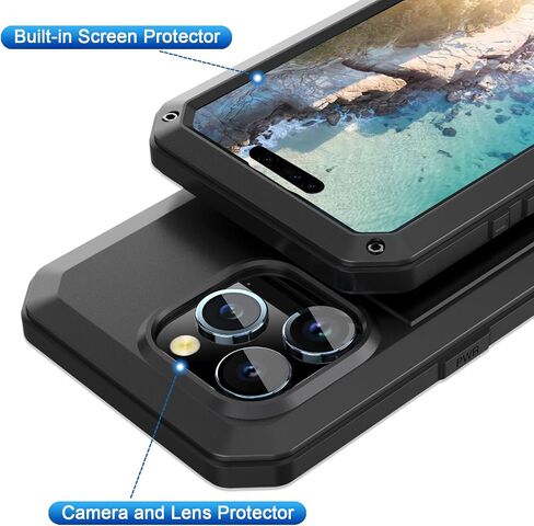 Marrkey for iPhone 14 Case, 360 Full Body Protective Cover Heavy Duty Shockproof [Tough Armour] Aluminum Metal Case with Silicone Built-in Screen Protector for Apple iPhone 14 6.1 Inch - Black in Kuwait