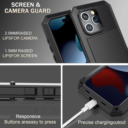 Marrkey for iPhone 14 Case, 360 Full Body Protective Cover Heavy Duty Shockproof [Tough Armour] Aluminum Metal Case with Silicone Built-in Screen Protector for Apple iPhone 14 6.1 Inch - Black in Kuwait