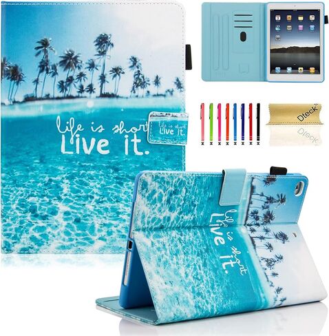 Dteck Case for iPad 9.7 inch 2018 2017 / iPad Air Case/iPad Air 2 Case, PU Leather Folio Smart Cover with Auto Sleep Wake Stand Wallet Case for Apple iPad 6th / 5th Gen,iPad Air 1/2, Beach Live it in Kuwait