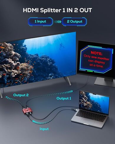 GANA HDMI 2.1 Switch، محول HDMI ثنائي الاتجاه فائق الدقة 8K يدعم 4K@120 هرتز، 8K@60 هرتز، مع كابل HDMI 4.9FT، محدد HDMI من الألومنيوم لأجهزة PS5/PS4، Xbox، Roku، TV، Fire Stick (أسود) in Kuwait