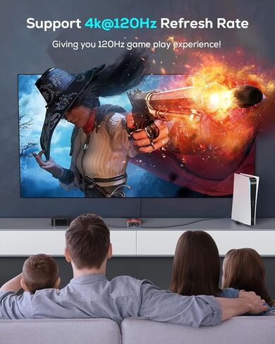 GANA HDMI 2.1 Switch، محول HDMI ثنائي الاتجاه فائق الدقة 8K يدعم 4K@120 هرتز، 8K@60 هرتز، مع كابل HDMI 4.9FT، محدد HDMI من الألومنيوم لأجهزة PS5/PS4، Xbox، Roku، TV، Fire Stick (أسود) in Kuwait