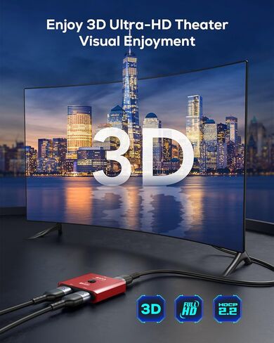 GANA HDMI 2.1 Switch، محول HDMI ثنائي الاتجاه فائق الدقة 8K يدعم 4K@120 هرتز، 8K@60 هرتز، مع كابل HDMI 4.9FT، محدد HDMI من الألومنيوم لأجهزة PS5/PS4، Xbox، Roku، TV، Fire Stick (أسود) in Kuwait