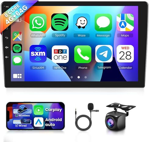 8 CORE 4G+64G 10.1 بوصة Android 13 راديو ستيريو للسيارة مزدوج الدين مع CarPlay لاسلكي/Android Auto، 1280 * 720P IPS شاشة تعمل باللمس وحدة رئيسية GPS WiFi Bluetooth 32 نطاق DSP SWC HD كاميرا احتياطية in Saudi Arabia