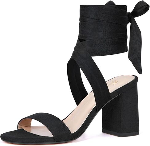 صنادل كعب مكتنزة بأربطة للنساء من GENSHUO، صنادل بكعب مكتنزة بطول 3 بوصة، صنادل بكعب ملفوف عند أصابع القدم مفتوحة وربطة عنق in Kuwait