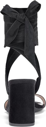 صنادل كعب مكتنزة بأربطة للنساء من GENSHUO، صنادل بكعب مكتنزة بطول 3 بوصة، صنادل بكعب ملفوف عند أصابع القدم مفتوحة وربطة عنق in Kuwait