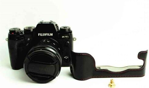 XT1 Case, BolinUS Handmade Genuine Real Leather Half Camera Case Bag Cover for Fujifilm Fuji X-T1 XT1 Opening Version + Hand Strap -Black in Saudi Arabia