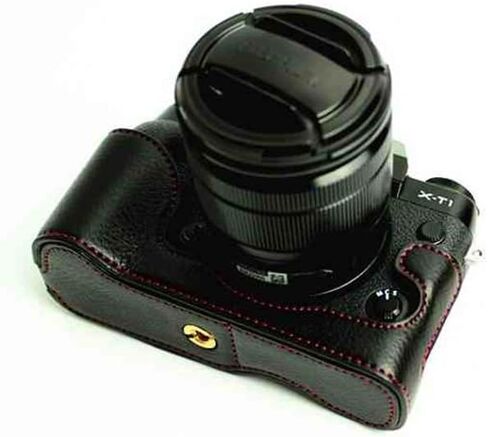 XT1 Case, BolinUS Handmade Genuine Real Leather Half Camera Case Bag Cover for Fujifilm Fuji X-T1 XT1 Opening Version + Hand Strap -Black in Saudi Arabia