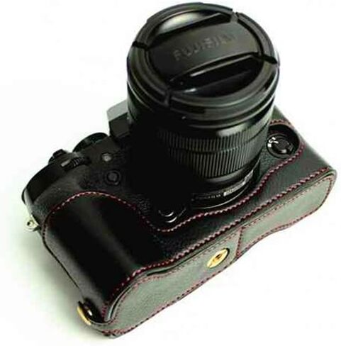 XT1 Case, BolinUS Handmade Genuine Real Leather Half Camera Case Bag Cover for Fujifilm Fuji X-T1 XT1 Opening Version + Hand Strap -Black in Saudi Arabia